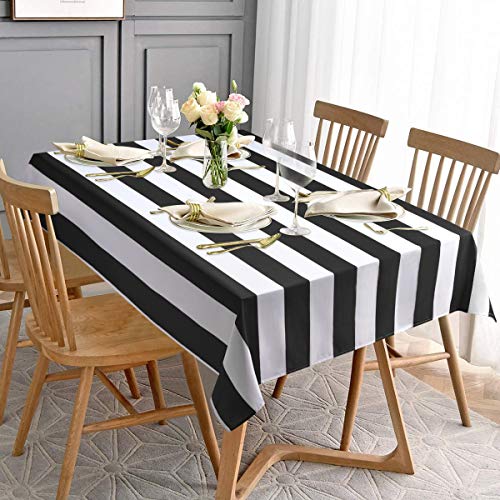 ASPMIZ Schwarz-weiß gestreifte Tischdecke für rechteckige Tische, geometrische Streifen, wasserdichte Tischdecke für Küche, Esszimmer, Polyester-Tischdecke, rechteckig, 152,4 x 304,8 cm von ASPMIZ
