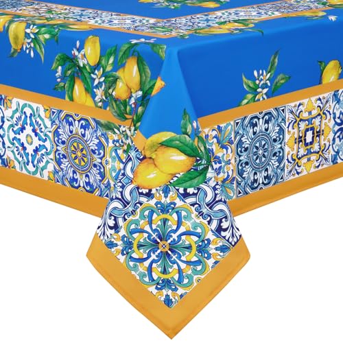 Rechteckige Tischdecke im Vintage-Stil, 152,4 x 274 cm, wasserdichte Polyester-Baumwoll-Tischdecke, Fliesen-Blumenmuster Tischdecken für Frühling Sommer, Stofftischdecke für drinnen und draußen, von ASPMIZ