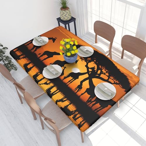 ASPOIJHN Tischdecke (Afrika Giraffe Majestätischer Baum) 122 cm, rechteckig, elastische Kanten, 122 cm, quadratische Tischdecke für Partys, Festivals, Grillabende, drinnen und draußen von ASPOIJHN