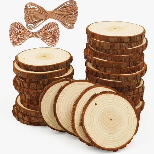 Naturholzscheiben, 30 Stück, 6,1 - 7,1 cm, unlackiertes Holz-Set, vorgebohrte Holzringe mit Rinde, Holzkreise mit Loch, Holzscheiben zum Basteln, ideal für DIY-Projekte, Weihnachtsschmuck von ASSIRES