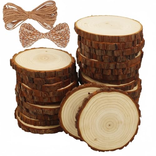 Naturholzscheiben, 30 Stück, 7,6 - 8,9 cm, unlackiertes Holz-Set, vorgebohrte Holz-Runde mit Rinde, Holzkreise mit Loch, Holzscheiben zum Basteln, ideal für DIY-Projekte, Weihnachtsschmuck von ASSIRES