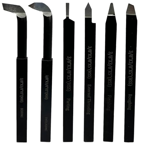 ASSORTS 6-teiliges HSS-Drehmeißel-Set - 3/8 Zoll x 3/8 Zoll x 5 Zoll Hochgeschwindigkeitsstahl Dreh-, Gewindeschneid-, Trenn- und Bohrwerkzeuge für die Metallbearbeitung von ASSORTS