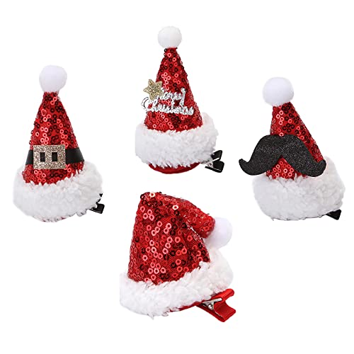 ASSR 4 x Weihnachtsmütze mit Weihnachtsmann-Mütze, Haarspangen, glitzernde Weihnachts-Haarspangen, Mini-Weihnachtsmütze für Party, Geburtstag, Festival, Dekoration von ASSR