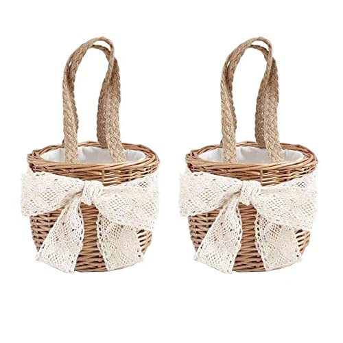 ASSR Rattan-Blumenkorb, Tragetasche, gewebte Körbe mit Makramee-Schleife, rustikaler Rattan-Hochzeitskorb, Ostereier-Korb, Größe S, 2 Stück ASSR Rattan-Blumenkorb, Tragetasche, gewebte Körbe mit Makramee-Schleife, rustikaler Rattan-Hochzeitskorb, Ostereier-Korb, Größe S, 2 Stück von ASSR