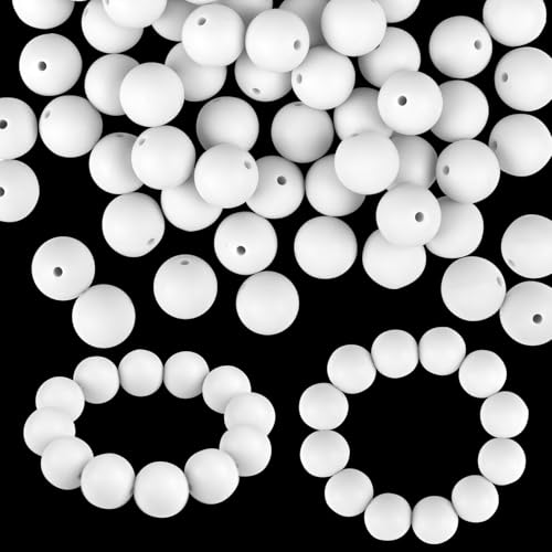 ASTARON 100 Stück 15 mm Silikonperlen zur Schlüsselanhängerherstellung, weiße runde Gummiperlen für Armbänder, Bastelarbeiten, Perlenstifte, Dekorationen, Schmuckherstellungszubehör von ASTARON
