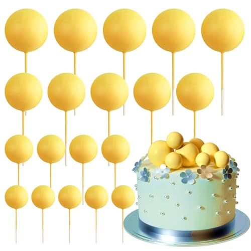 ASTARON 20 Stück Tortendeko Kugeln Cake Topper, Mini-Ballons Tortenaufleger für Hochzeit Party Babyparty Geburtstag Torte Dekorieren(Gelb) von ASTARON