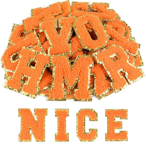 ASTARON 26 Stück selbstklebende Buchstaben Aufnäher Chenille-Buchstaben Aufkleber, A-Z gestickte Applique-Aufnäher Alphabet-Stoffaufnäher für Kleidung, Taschen, Hut, DIY-Zubehör (Orange) von ASTARON