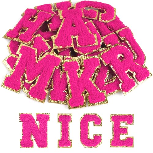 ASTARON 26 Stück selbstklebende Buchstaben Aufnäher Chenille-Buchstaben Aufkleber, A-Z gestickte Applique-Aufnäher Alphabet-Stoffaufnäher für Kleidung, Taschen, Hut, DIY-Zubehör (Rosa) von ASTARON
