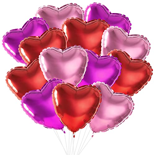 ASTARON 30 Stück 45cm Rot Rosa Herz Luftballons für Valentinstag Deko Accessoires, 18In Große Herz Luftballons Folie Rose Rot Herz Luftballons für Romantische Nacht Hochzeit Brautdusche Dekorationen von ASTARON