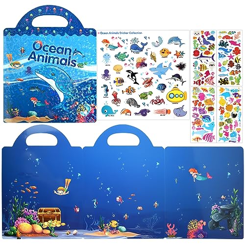 ASTARON 3D Puffy Sticker Buch für Kinder, 88 Pcs niedlich wasserdicht wiederverwendbare Meer Tiere Aufkleber, Aufkleber Spiel und pädagogische sensorische Lernspielzeug（3-6 Alter） von ASTARON