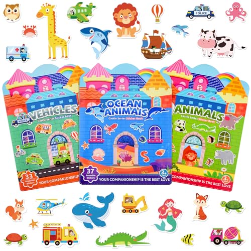 ASTARON 3er-Set Wiederverwendbare Stickerbücher für Kinder, niedliche wasserdichte Dinosaurier-Tiere-Fahrzeug-Sticker, tragbares Reisespielzeug und lehrreiches sensorisches Lernspielzeug (3–6 Jahre) ASTARON 3er-Set Wiederverwendbare Stickerbücher für Kinder, niedliche wasserdichte Dinosaurier-Tiere-Fahrzeug-Sticker, tragbares Reisespielzeug und lehrreiches sensorisches Lernspielzeug (3–6 Jahre) von ASTARON