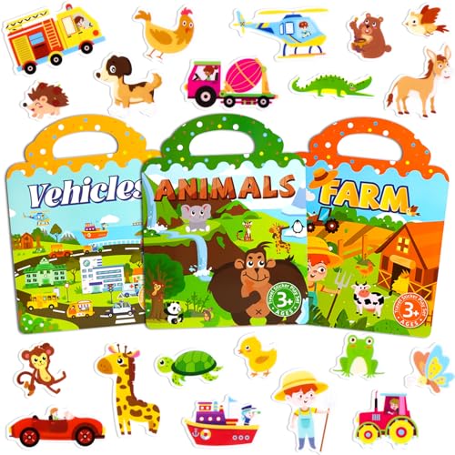 ASTARON 3er-Set Wiederverwendbares Stickerbuch für Kinder, 3D-Sticker, tragbares Reisespielzeug und lehrreiches sensorisches Lernspielzeug für Kleinkinder (3–4 Jahre) von ASTARON