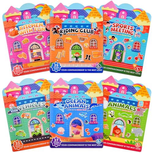 ASTARON 6er-Set Wiederverwendbares Stickerbuch für Kleinkinder, 3D-Sticker, Lernspiel, sensorisches Lernspielzeug, Reise-Aktivitätsbuch-Set für Kleinkinder (3–4 Jahre) von ASTARON