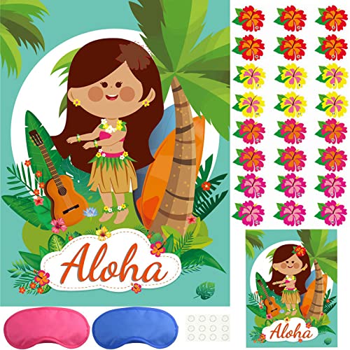 ASTARON Hawaiian Tropical Party Spiel, Pin Spiel für Aloha Tiki Hawaiian Party Supplies Pin die Hibiskus Blume auf Hawaiian Girl Luau Party Supplies Sommer Tropical Party Dekorationen von ASTARON