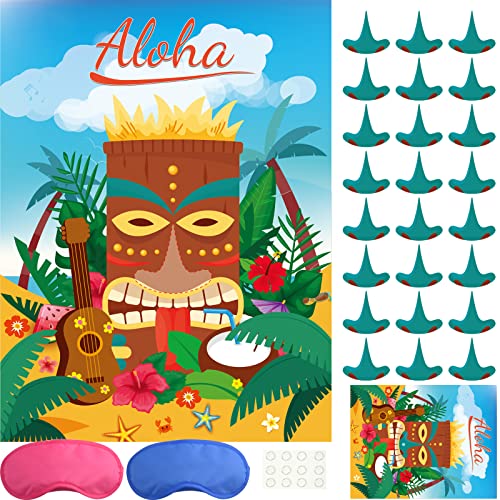 ASTARON Hawaiian Tropical Party Spiel, Pin Spiel für Aloha Tiki Party Pin die Nase Spiel für Hawaiian Luau Party Supplies Sommer Tropical Party Dekorationen von ASTARON