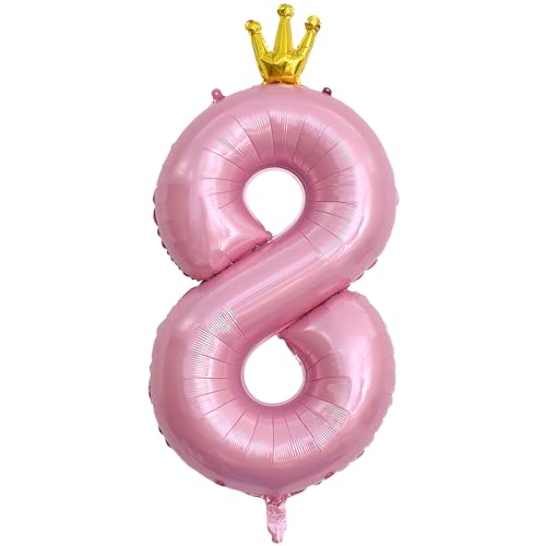ASTARON Luftballon 8 Rosa Zahl 8 Ballon 40 Zoll Zahlenballon für Geburtstag Party Dekorationen, 8. Geburtstag Ballons mit Krone für Mädchen Geburtstag Party Dekoration Jahrestag Dekorationen von ASTARON