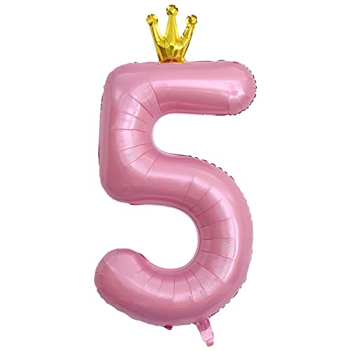 ASTARON Nummer 5 Luftballon 40 Zoll Zahlen Luftballon für Geburtstag Party Dekorationen, große Folienballon mit Krone für 5th Birthday Party Dekorationen Mädchen Geburtstag Dekor von ASTARON