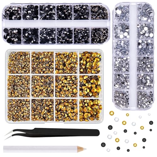 ASTARON Schwarz und Gold Harz Strasssteine zum Basteln, 2mm-6mm Gemischte Flatback Edelsteine Gems Jelly AB Bedazzling Diamanten für Bastelarbeiten, Nägel, Becher, Tassen Dekoration von ASTARON