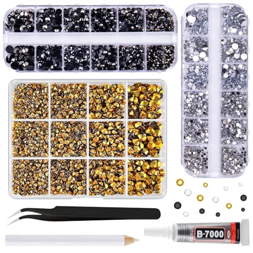 ASTARON Schwarz und Gold Harz Strasssteine zum Basteln, 2mm-6mm Gemischte Flatback Edelsteine Gems Jelly AB Bedazzling Diamanten mit Kleber für Bastelarbeiten, Nägel, Becher, Tassen Dekoration ASTARON Schwarz und Gold Harz Strasssteine zum Basteln, 2mm-6mm Gemischte Flatback Edelsteine Gems Jelly AB Bedazzling Diamanten mit Kleber für Bastelarbeiten, Nägel, Becher, Tassen Dekoration von ASTARON