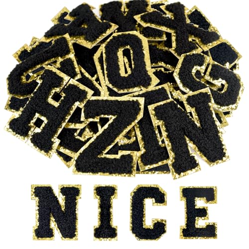 ASTARON Selbstklebende Buchstaben-Aufnäher, Chenille-Buchstaben-Aufkleber, A-Z, bestickte Applikation, Alphabet, Stoff, Patch für Kleidung, Taschen, Hut, Handyhülle, DIY-Zubehör (schwarz), 52 Stück von ASTARON