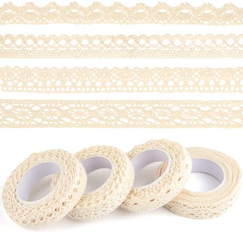 ASTARON Vintage Spitzenband Beige, selbstklebendes Dekoband, Spitzenbordürenband, für Bastelarbeiten, Hochzeitsdekoration, Scrapbooking, Geschenkboxen von ASTARON
