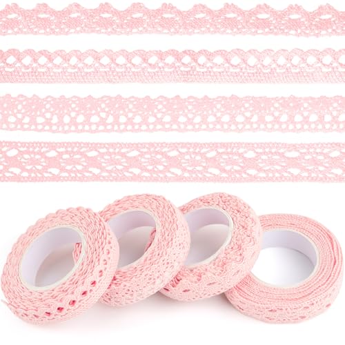 ASTARON Vintage Spitzenband Rosa, selbstklebendes Dekoband, Spitzenbordürenband, für Bastelarbeiten, Hochzeitsdekoration, Scrapbooking, Geschenkboxen von ASTARON