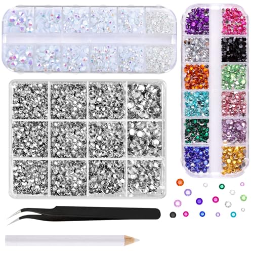 ASTARON Weiße und Bunte Harz Strasssteine zum Basteln, 2mm-6mm Gemischte Flatback Edelsteine Gems Jelly AB Bedazzling Diamanten für Bastelarbeiten, Nägel, Becher, Tassen Dekoration von ASTARON