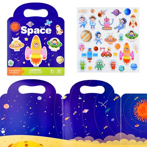 ASTARON wiederverwendbares 3D-Stickerbuch für Kinder, wasserfeste Space-Jelly-Sticker für Kleinkinder, Puffy-Sticker-Spiel-Reise-Sticker-Szenenbücher für Kleinkinder von ASTARON