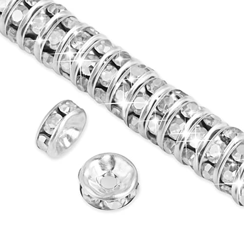 200 Stück Glasperlen Metall Spacer Perlen zum Auffädeln 7mm Rondelle Strass Metallperlen Kristall Loose Round Zwischenperlen für Armbänder Ohrringe Halskette Schmuck Schmuckherstellung von ASTER