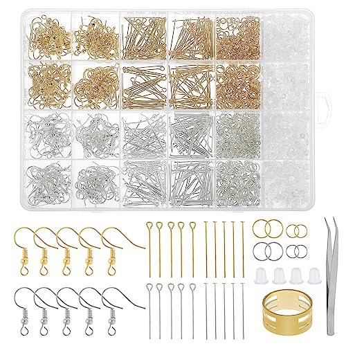 2000 Stück Ohrring Haken Ohrhänger Ohrhaken, Hypoallergenes Ohrringe Machen, DIY Ohrringe Zubehör mit Silber Gold Ohrhaken Ohrringpfosten Öhrnadel Sprungring Pinzette Ohrring-Verschlüssen 2000 Stück Ohrring Haken Ohrhänger Ohrhaken, Hypoallergenes Ohrringe Machen, DIY Ohrringe Zubehör mit Silber Gold Ohrhaken Ohrringpfosten Öhrnadel Sprungring Pinzette Ohrring-Verschlüssen von ASTER