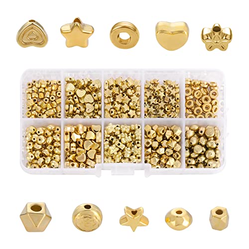 500 Stück Gold Spacer Perlen für Armbänder, Metall Flache Perlen, 10 Stile Abstandshalter Perlen Charm Golden Metallperlen für DIY Schmuck Armband Halskette und Handwerk Herstellung von ASTER