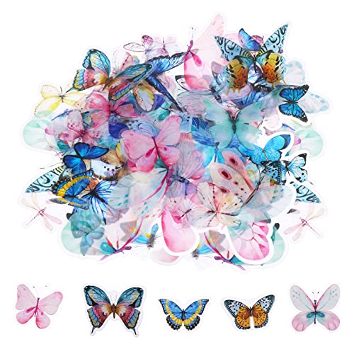 80 Stück Schmetterling Aufkleber Bunte Transparente Scrapbook Sticker 40 Stile PET Schmetterlinge Aufkleber für DIY Dekoration, Scrapbooking, Laptop, Gepäck, Wand und Fenster von ASTER