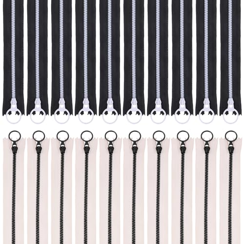 ASTER 20 Stück Reißverschluss, 22 cm Nylon Reißverschlüsse, Kunststoff Nähreißverschlüsse mit Ringziehern, Reißverschluss für Schneider, Nähen, Handwerk, Kleidung (Schwarz, Weiß) von ASTER