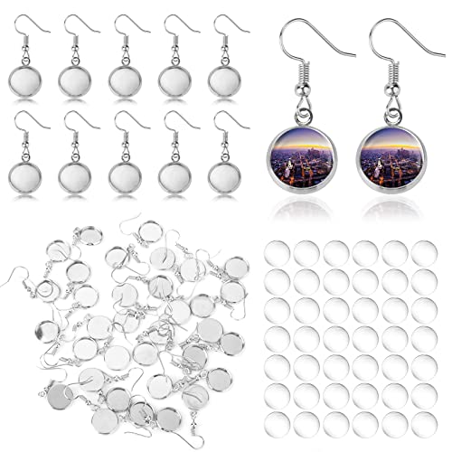 ASTER 50 Stück Ohrring Rohlinge Cabochon Einstellungen Tabletts, 12mm Edelstahl Ohrring Haken Ohrringe Lünette Anhänger Selber Machen Set für DIY Handwerk Ohrring Schmuck Machen von ASTER