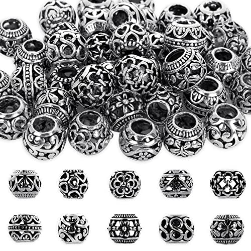 ASTER 60 Stück Metallperlen Zwischenperlen Metall 12mm Runde Antik Silber Spacer Perlen Tibetische Perlenkappen zum Auffädeln, DIY Bastelperlen für Schmuck Armbänder Schmuckherstellung von ASTER