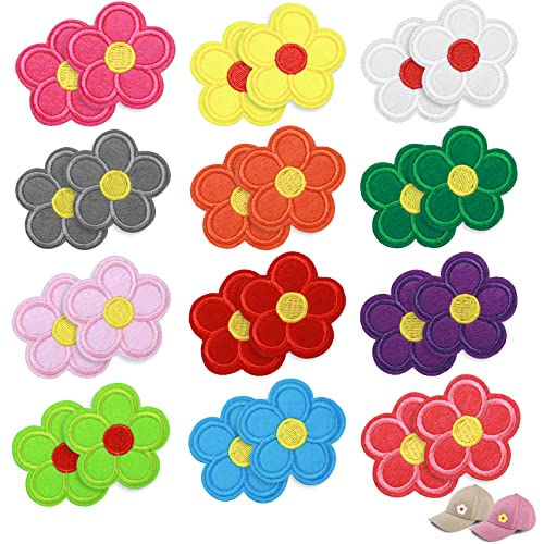 Aster 24 Stück Blumen Applikationen 4,5 * 4,5 cm Blume Bestickte Patches, Sticker zum Aufbügeln, Aufnäher Bügelflicken, Bügelbild Aufbügelflicken für Jeans Hosen T-Shirt Jacken Mützen von ASTER