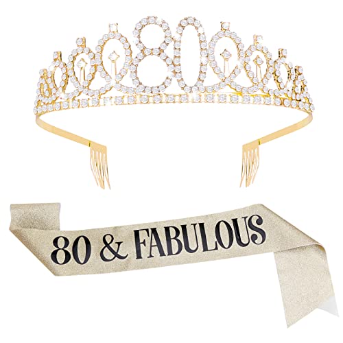 Aster 80. Geburtstag Krone und Schärpe, Gold Geburtstagskrone Tiara Frauen Prinzessin Strass-Krone Partydekorationen zum 80. Geburtstag, für 80. Geburtstag Geschenke Aster 80. Geburtstag Krone und Schärpe, Gold Geburtstagskrone Tiara Frauen Prinzessin Strass-Krone Partydekorationen zum 80. Geburtstag, für 80. Geburtstag Geschenke von ASTER
