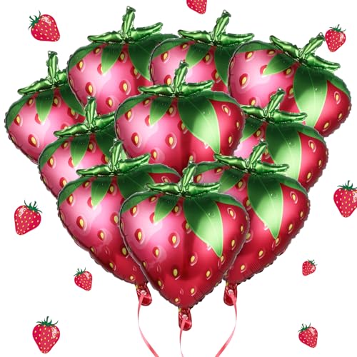 Aster 15 Stück Erdbeer-Ballons, süße Erdbeer-Folienballons für Mädchen, Geburtstagsparty, niedliche Obstballons, Erdbeer-Shortcake-Luftballons für Erdbeer-Thema-Party-Dekorationen von ASTER