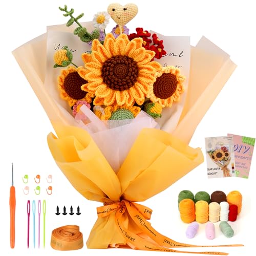 ASTNIC Häkelset für Anfänger, komplettes Blumen Häkelset für Anfänger Erwachsene, Blumenstrauß Häkel Starter Kit mit Häkelnadeln, Garn und Anleitung, DIY Handwerksgeschenk (Gelber Sonnenblumenstrauß) ASTNIC Häkelset für Anfänger, komplettes Blumen Häkelset für Anfänger Erwachsene, Blumenstrauß Häkel Starter Kit mit Häkelnadeln, Garn und Anleitung, DIY Handwerksgeschenk (Gelber Sonnenblumenstrauß) von ASTNIC