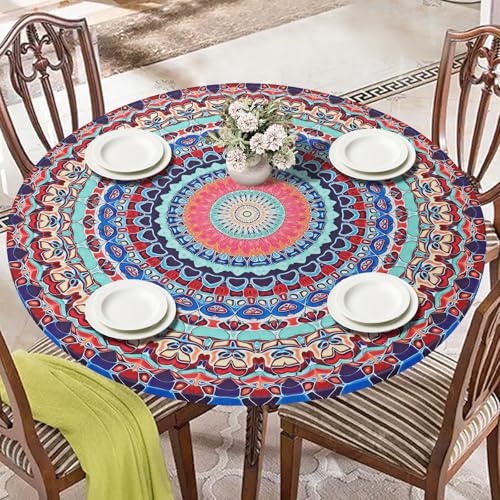 ASTNIC Tischdecke Outdoor, Elastisch Rund Gartentischdecke Wetterfest Tischtuch Abwischbare Wasserdicht Dauerhaft Kratzfest Tischdecken für Esszimmer Küche Picknick Party (Für Tisch 90cm-110cm) von ASTNIC