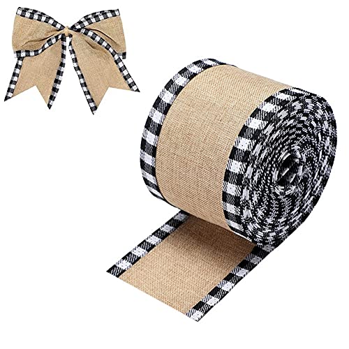 1 Rolle Weihnachts-Büffelkariertes Band aus Jute mit Drahtrand, Stoffband für Bastelarbeiten, Geschenkverpackungen, Urlaubsdekoration, Schleifenherstellung, 6,3 cm x 5,5 m von ASTRQLE