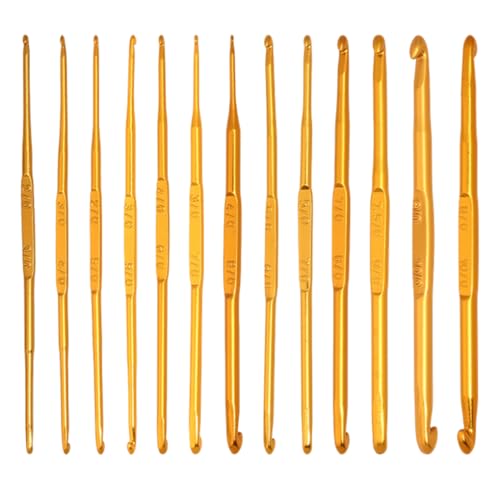Aluminium-Häkelnadel-Set, Stricknadeln, ergonomischer Griff, Häkelnadeln, Nadeln für Garn, Handwerk, Größe 2 mm, 3 mm, 4 mm, 5 mm, 6 mm, 7 mm, 8 mm, 9 mm, 10 mm (Gold) von ASTRQLE