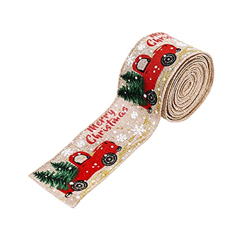 Weihnachtsband mit Drahtrand, 5,1 cm x 4,5 m, Motiv: Merry Christmas Tree Truck, Geschenkpapier für DIY-Kränze, Basteln, Dekorationen, 2 Rollen Weihnachtsband mit Drahtrand, 5,1 cm x 4,5 m, Motiv: Merry Christmas Tree Truck, Geschenkpapier für DIY-Kränze, Basteln, Dekorationen, 2 Rollen von ASTRQLE