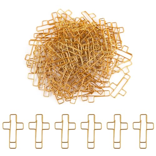 ASUNFO 100 Stück Kreuz-Büroklammern, Metall, Bibelpapierklemmen, klein, Mini-Lesezeichen, Büroklammern für Büro, Zuhause, goldfarben von ASUNFO