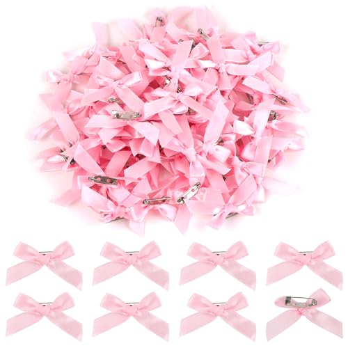 ASUNFO 100 Stück Sicherheitsnadeln mit Schleife, rosa Satinband, dekorative Nadeln für Damen, Schuhe, Hemden, Hüte von ASUNFO