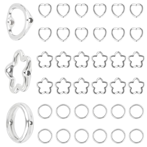 ASUNFO 120 Stück Blumenperlenrahmen, hohl, Metall, Herz, rund, Ringblüten, Verbindungsglieder für DIY-Schmuckherstellung, Handwerk, 3 Stile von ASUNFO
