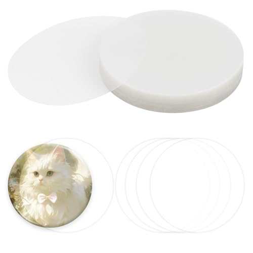 ASUNFO 200 Stück transparente Abzeichen-Folie Kunststoff Abzeichen Schutzfolien Abzeichen Maker Maschine Clip Pin Button Maker Supplies DIY Kunst Handwerk 70 mm von ASUNFO
