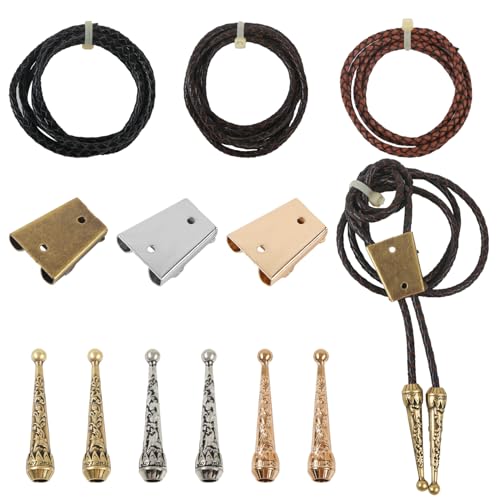 ASUNFO Bolo Krawatten-Set, 3 Stück, Eisen, 6 Stück Endkappen aus Legierung, 3 Lederschnüre von ASUNFO