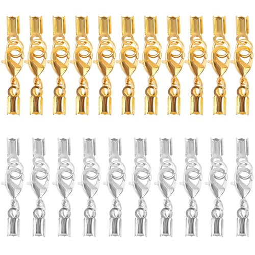 ASUNFO Endkappen für Kordeln mit Karabinerverschluss, Endkappen für Schmuckherstellung, Lederhalskette, Kordel, Gold und Silber, 20 Stück von ASUNFO