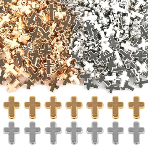 ASUNFO Kreuzperlen aus Kunststoff, Abstandshalter für Armbänder, Schmuckherstellung, 12 x 9 mm, Gold und Silber, 400 Stück ASUNFO Kreuzperlen aus Kunststoff, Abstandshalter für Armbänder, Schmuckherstellung, 12 x 9 mm, Gold und Silber, 400 Stück von ASUNFO